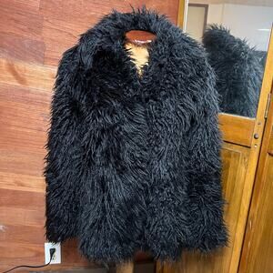 VINTAGE Y2K Blanc Noir Glam Faux Fur Jacket Size S Mob Wife Gothic Emo